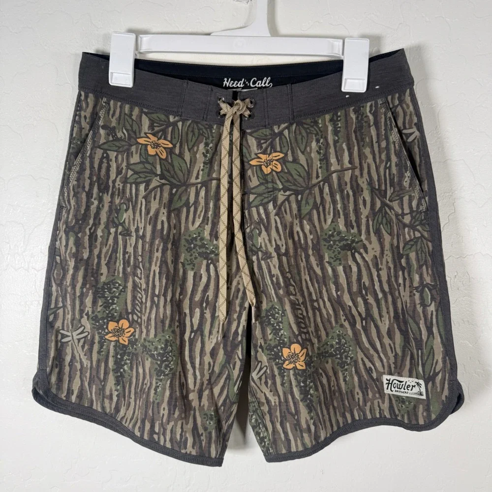 Howler Brothers Board Shorts Mens 30 Green Swamp Camo Drawstring Surf Beach